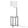 Glass End Table Floor Lamp with White Shade, Matte Black, 17"L x 17"W x 54"H