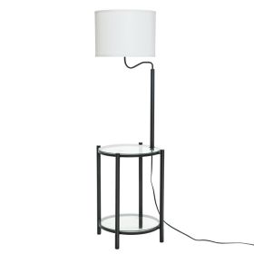 Glass End Table Floor Lamp with White Shade, Matte Black, 17"L x 17"W x 54"H