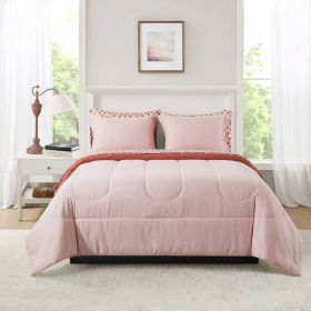 7-Piece Reversible Bed in a Bag Comforter Set with Sheets, Pink, King