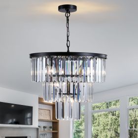 20" Luxury 3-Tier Crystal Chandelier, 7-Light Black Frame Pendant Light, Elegant Ceiling Lighting for Living Room, Dining Room, Bedroom (No Bulbs)