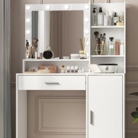 Vanity Desk with Mirror & Light, Large Drawer Three Level Storage Dresser, 3 Lighting Modes Adjustable Brightness, Bedroom Dressing Table(white)