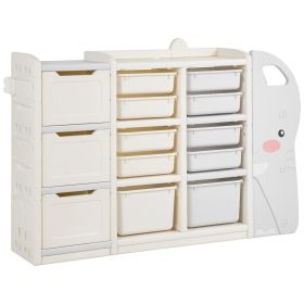 VEVOR Kids Toy Storage, 4-Tier Elephant-Shape Toy Storage Organizer with 10 Plastic Movable Bins, Kids Cubby Cabinet Made from HDPE for Study Room