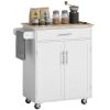 Kitchen Island Cart Rolling Trolley Cart with Drawer, Storage Cabinet & Towel Rack, White
