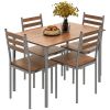 Modern Dining Table Set for 4, 5-Piece Kitchen Table Set, Rectangular Dining Table and 4 Chairs for Small Space, Dinette, Breakfast Nook, Brown