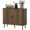 35.4" Sideboard Buffet Cabinet with Storage, Nordic Coffee Bar Cabinet with Slatted Tambour Doors and Metal Legs, Walnut