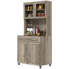 67" Buffet with Hutch, Modern Kitchen Pantry, Freestanding Cabinet with Glass Doors, Shelves and Drawers, Gray