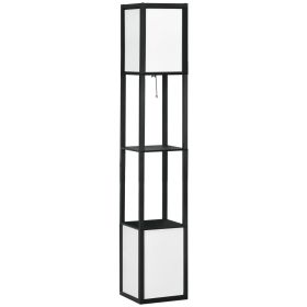 Modern Shelf Floor Lamp with Dual Ambient Light, Standing Lamp Living Room, Bedroom, 10.25"x10.25"x61.5", Black