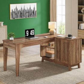 L-Shaped Desk with Storage Cabinet, 57-Inch Wood Corner Workstation, Home Office Computer Desk