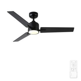 48 in. Integrated LED Farmhouse Indoor/Outdoor Black Smart Ceiling Fan with Remote Control