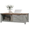 Coffee Table with Storage, Farmhouse Living Room Table with Storage Drawer and Open Shelf, Distressed Gray