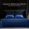 Satin Bed Sheets, King Size Sheets Set, 4 Pcs Silky Bedding Set with 15 Inches Deep Pocket for Mattress (King, Navy Blue)