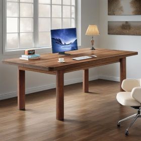 63-Inch Executive Desk, Large Office Computer Desk with Solid Wood Legs, Simple Farmhouse Study Writing Desk Workstatio