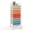 10 Drawer Rolling Storage Cart Organizer with Locking Wheels, Multi-Color Macaron Drawers, Metal Frame Mobile Utility Cart for Office, School, Home