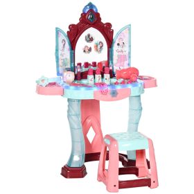 Kids Vanity Set with Self-Opening Magic Mirror, Princess Makeup Vanity Table Set with Music, Tabletop with Lights