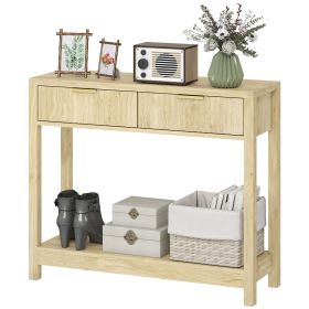 35" Console Table with Storage, Narrow Entryway Table with Fluted Panel Drawers and Shelf for Hallway, Natural