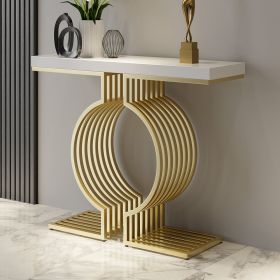 39.4" Modern Narrow Console Table with Geometric Metal Base White Entryway Table