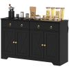Kitchen Storage Sideboard, Farmhouse Buffet Cabinet with Barn Style Doors, Drawers, Adjustable Shelves, Black