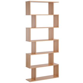 75.5" H 6-Tier Oak Wooden Bookcase, Storage Display Shelf, Room Divider Freestanding