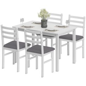 HOMCOM 5-Piece Small Kitchen Table Set for 4, Farmhouse Dining Table Set with Upholstered Chairs and Rubber Wood Legs, White