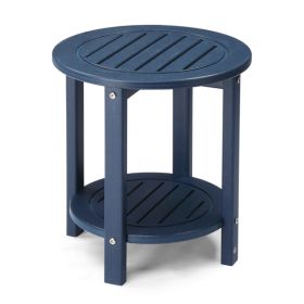 2-Tier Outdoor Side Table, HDPE Adirondack Table Patio Side Table, Weather Resistant End Table Small Outdoor Table, Navy Blue, Round