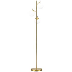 Modern 3-Light Floor Lamp for Living Room, Tree Standing Lamp with Globe Lampshades, 10.75"x10.75"x66.5", Gold