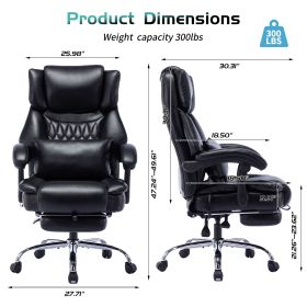 High Back Massage Reclining Office Chair with Footrest, Home Office Executive Computer Desk Chair with Massaging Lumbar Cushion, Adjustable Angle