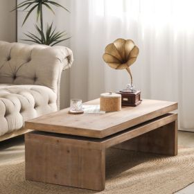 Modern Rustic Wood Coffee Table – Rectangular Living Room Center Table with Floating Top Design 47.6" L * 23.6" W * 16.3" H