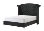 1pc Glam Upholstered Queen Bed Button-Tufting Wing Back Headboard Button Tufted Bedroom Furniture Wood Metal Fabric Black