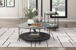 2pc Modern Occasional Table Set Coffee Table Glass Top End Table Black Metal Finish Living Room Furniture