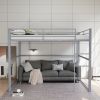 Metal Loft Bed Full Size, Loft Bed Frame with Safety Guard Rails & Flat Ladder, Twin Loft Bed for Kids Teens Adults, Gray