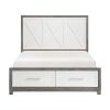 Queen Platform Bed with Footboard Storage Ivory and Gray Finish Bedroom Furniture 1pc