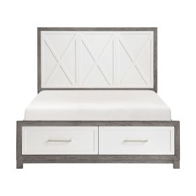 Queen Platform Bed with Footboard Storage Ivory and Gray Finish Bedroom Furniture 1pc