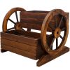 Wooden Wagon Planter Box, Garden Planter with Wheels,Decorative Planter for Flowers Herbs Vegetables for Indoor & Outdoor Décor