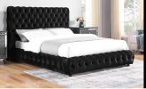 1pc Contemporary Upholstered King Bed Tufted Headboard and Footboard Bedroom Furniture Black