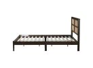Queen Size Rubber Wooden, Solid Wooden Bed with Rattan Headboard, Enhanced by Support Feet,Espresso