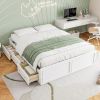Wood Queen Size Platform Bed Frame with 6 Drawers, White
