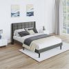 Queen Size Upholstered Platform Bed Frame with Modern Button Tufted Linen Fabric Headboard, No Box Spring Needed, Wood Slat Support, Easy Assembly