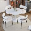 31.5" Round MDF Dining Table Set for 4, White Dining Table MDF Easy Clean with Durable Black Metal Legs