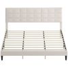 King Size Bed Frame with Upholstered Headboard, Modern Platform Bed Frame with Wood Slats, 1100 lbs Capacity, Cream