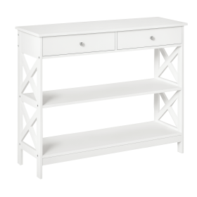 39" Console Table, Narrow Entryway Table with Storage Shelves, Drawers and X Frame for Behind Couch, Living Room, Hallway, White
