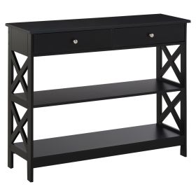 39" Console Table, Narrow Entryway Table with Storage Shelves, Drawers and X Frame for Behind Couch, Living Room, Hallway, Black