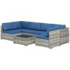7pc Garden Wicker Sectional Set w/ Tea Table Patio Rattan Lounge Sofa Outdoor Deck Furniture Blue