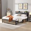 Queen Size Metal Platform Bed Frame with upholstery storage function Headboard and USB LINER and Footboard with drawers , No Box Spring Needed