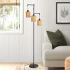 Modern Floor Lamps for Living Room Bedroom, Lamp Standing Lamp with Rattan & Fabric Shades, Tall Pole Lamp with Foot Switch