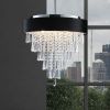 18-inch Modern Crystal Chandelier with Black Imitation Velvet Anti-Glare Shade, Adjustable Height, 8-Light G9 Base for Dining Room, Living Room