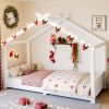 Twin House Floor Bed with Support Slats, Solid Wood House Bed Frame for Kids, No Box Spring Needed and Opening Constructure, White