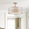 18" Golden Modern Crystal Drum Chandelier, 6-Light Pendant Lighting Fixture with Metal Frame for Living Room, Dining Room