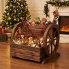2-Tier Raised Garden Bed Rustic Wood Wagon Shape with Drainage Holes and Wheels