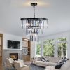 20" Luxury 3-Tier Crystal Chandelier, 7-Light Black Frame Pendant Light, Elegant Ceiling Lighting for Living Room, Dining Room, Bedroom (No Bulbs)