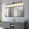 52" Modern 8-Light Vanity Bathroom Mirror Light, Frosted White Glass with Black Iron Frame, Contemporary Wall Sconce for Bedroom, Bathroom